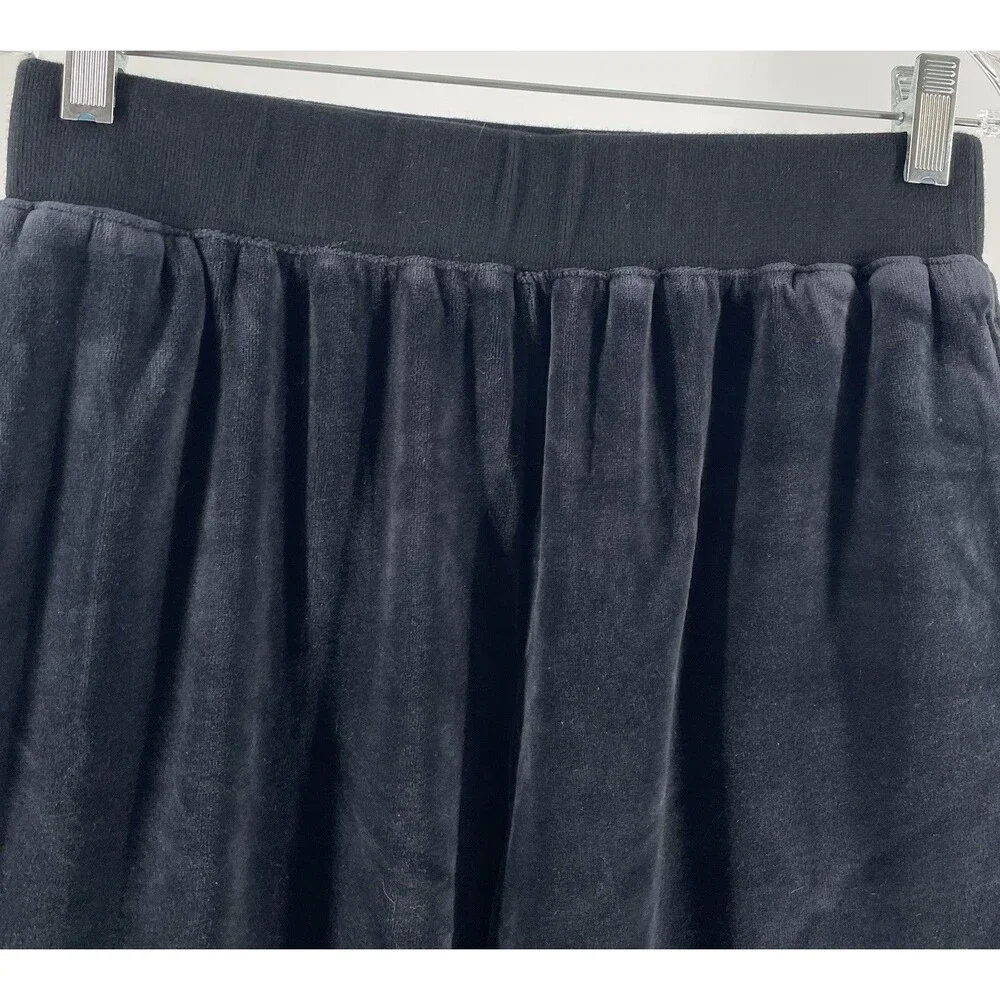 City Hearts Velour Lounge Pants Women’s Black Y2K Pull On Wide Leg M Pockets